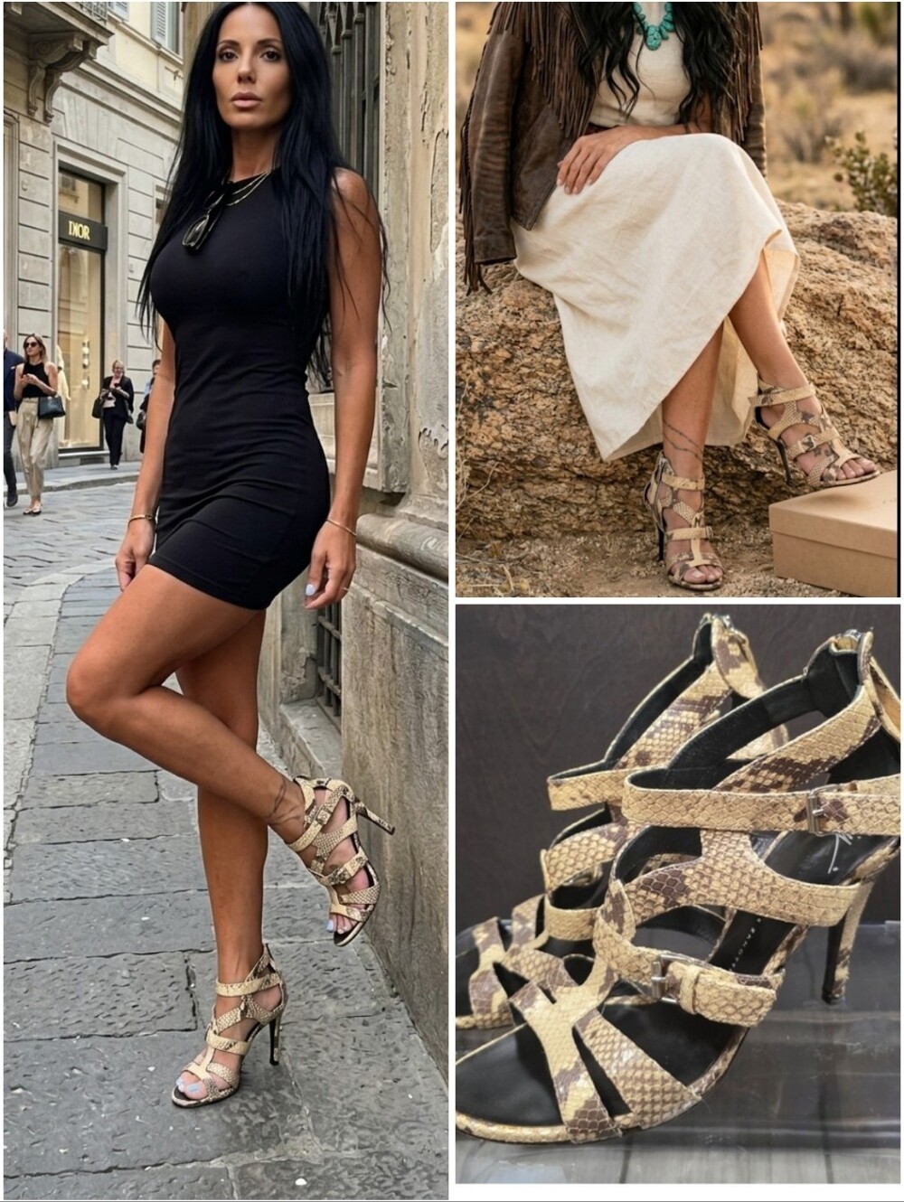 Giuseppe Zanotti Snakeskin Gladiator Stiletto Heels Size 9 Y2K Designer